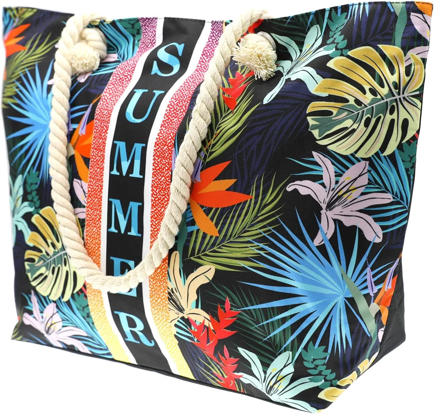 We We Large Beach Tote bag for Women Canvas Straw Tavel Tote Bag Waterproof Shoulder Bag Handbag for Gym Swim