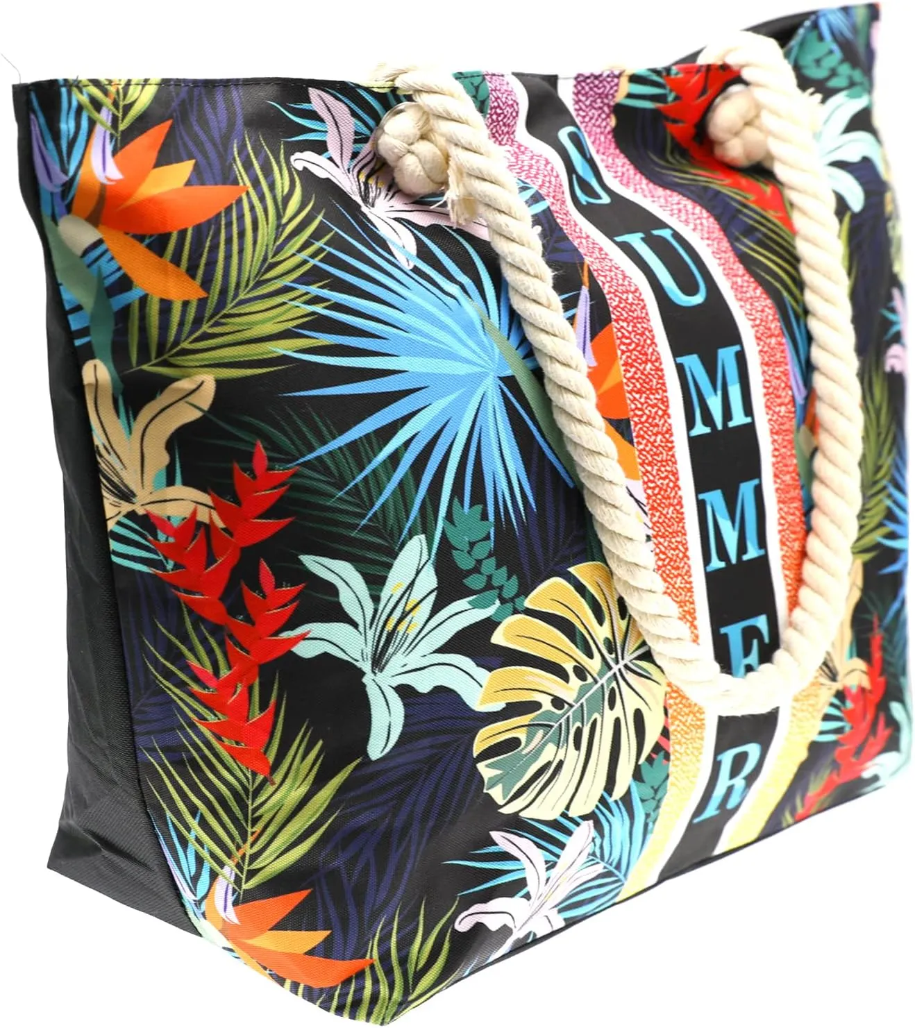 We We Large Beach Tote bag for Women Canvas Straw Tavel Tote Bag Waterproof Shoulder Bag Handbag for Gym Swim