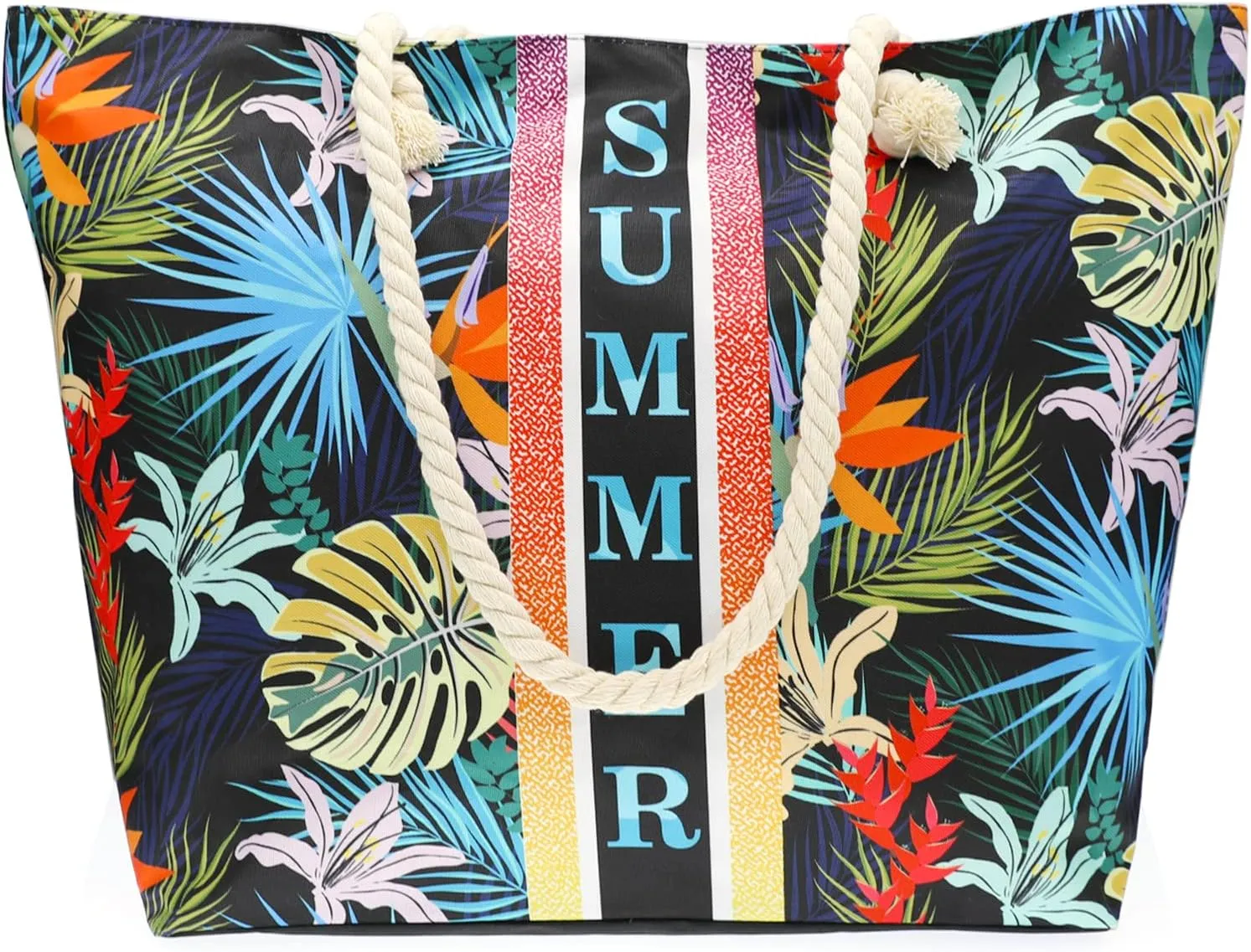 We We Large Beach Tote bag for Women Canvas Straw Tavel Tote Bag Waterproof Shoulder Bag Handbag for Gym Swim