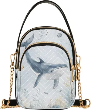 Whale Sea Watercolor Coral Reef Crossbody Bag for Women Mini Cell Phone Purse Women's Shoulder Handbag