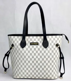 White Checkered Neverfull Tote Bag (Zip Closure)