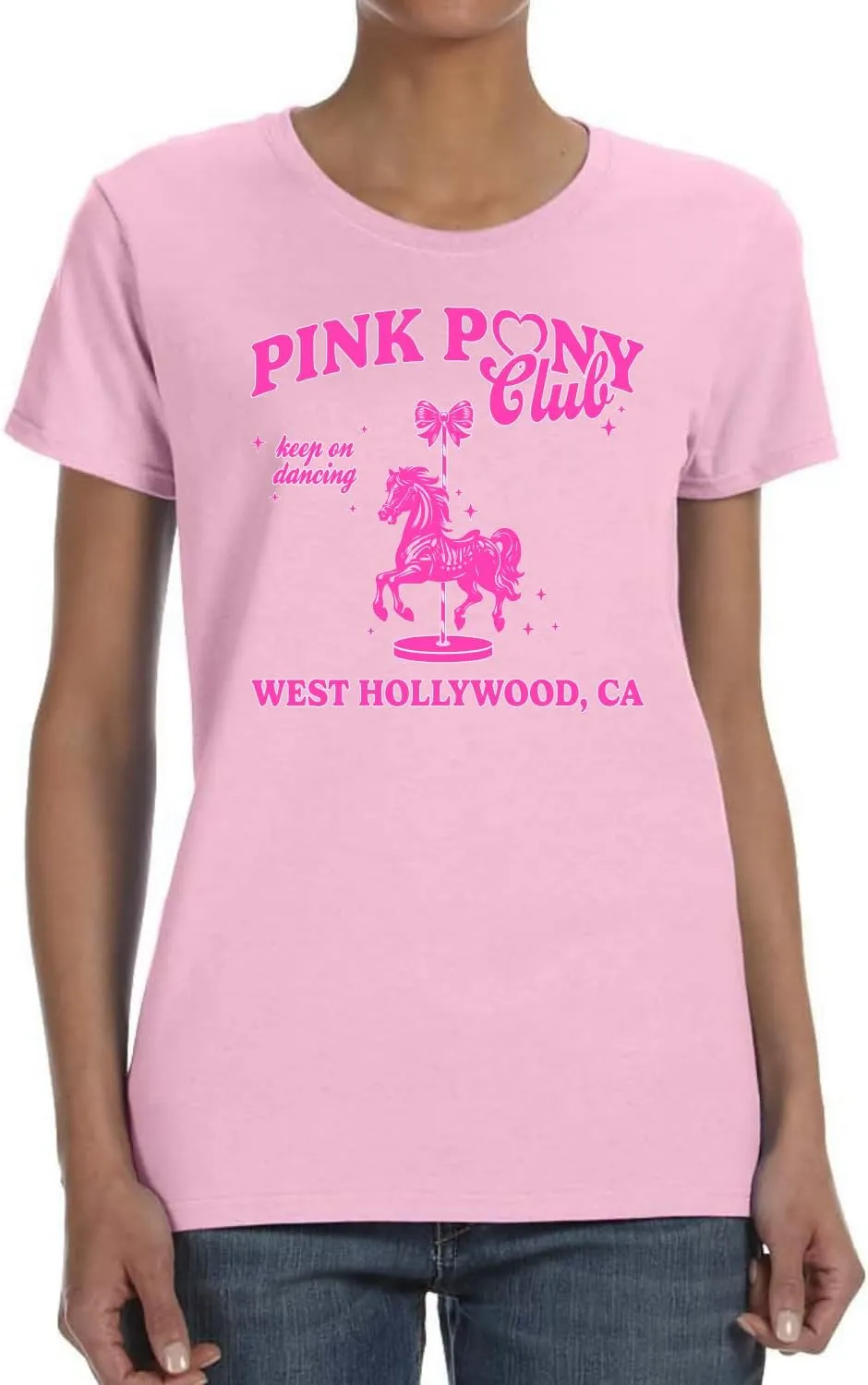 Wild Bobby Pink Pony Club West Hollywood California Logo | Fan Lyrics Music Concert Merch Womens T-Shirt
