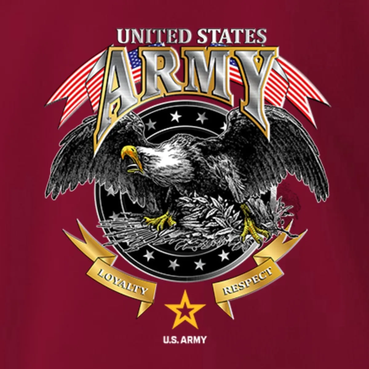 Wild Bobby U.S. Army Eagle Loyalty & Respect Armed Forces American Sleeve Flag Unisex Crewneck Sweatshirt