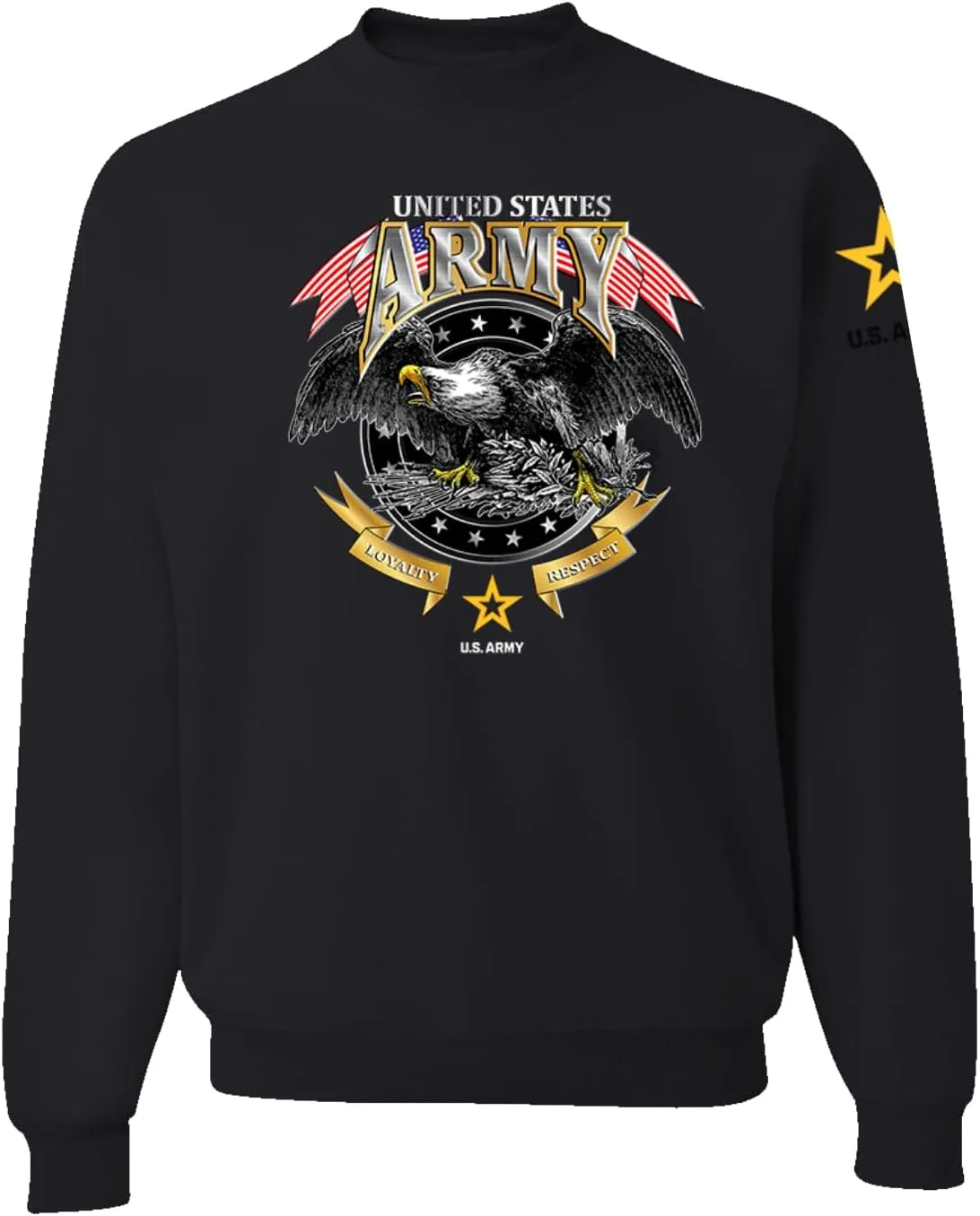 Wild Bobby U.S. Army Eagle Loyalty & Respect Armed Forces American Sleeve Flag Unisex Crewneck Sweatshirt