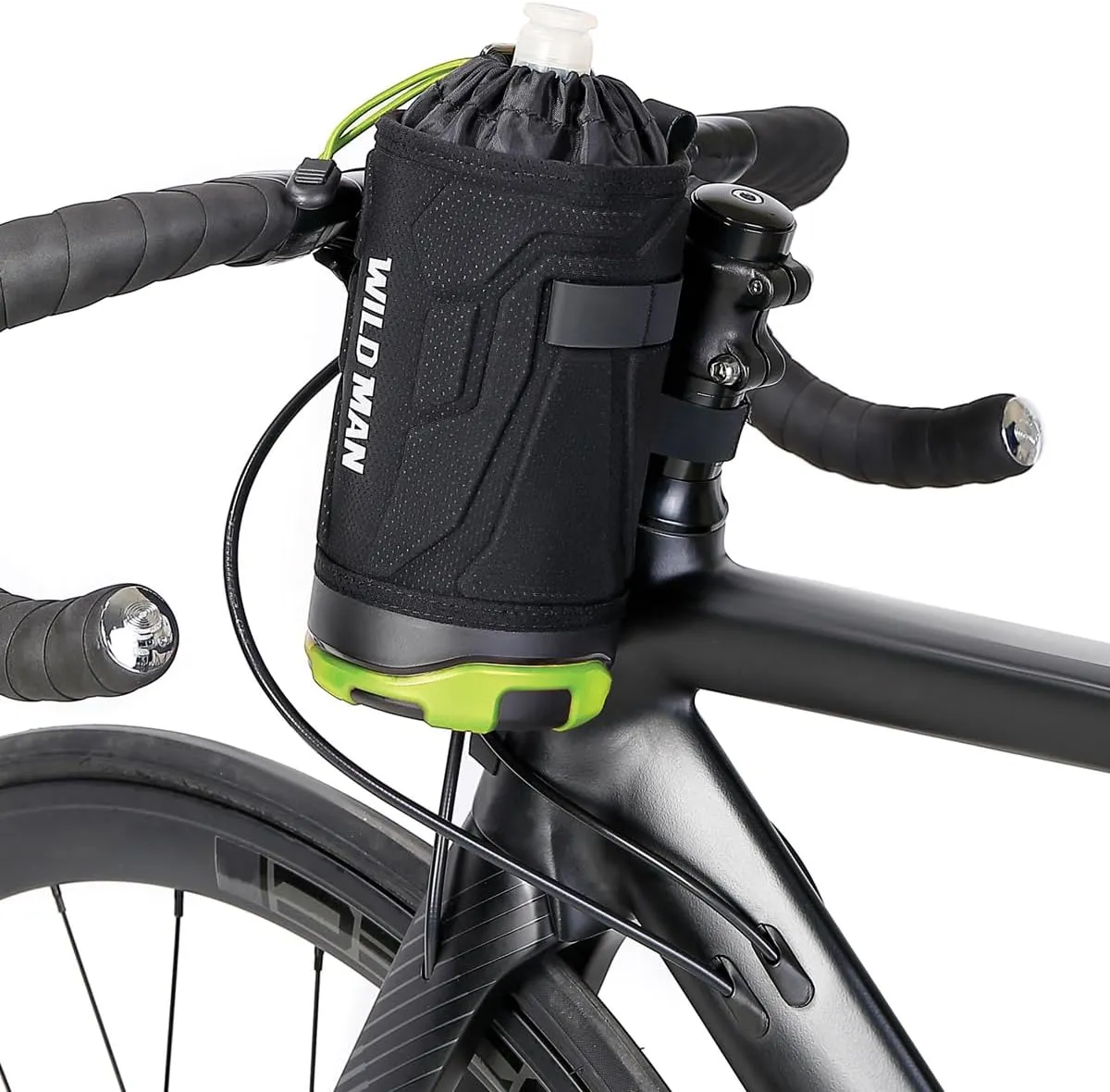 WILD MAN 1L Bicycle Water Bottle Holder Bag Portable Kettle Bag Scooter Storage Bag for Kick Scooters Folding Bike MTB Bicycle Touring Sport Messenger bag (Does not include kettle)(R1,Black Green)