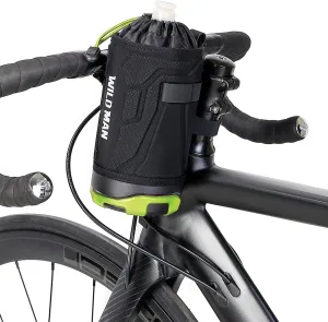 WILD MAN 1L Bicycle Water Bottle Holder Bag Portable Kettle Bag Scooter Storage Bag for Kick Scooters Folding Bike MTB Bicycle Touring Sport Messenger bag (Does not include kettle)(R1,Black Green)