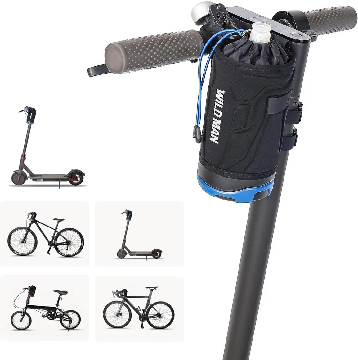 WILD MAN 1L Bicycle Water Bottle Holder Bag Portable Kettle Bag Scooter Storage Bag for Kick Scooters Folding Bike MTB Bicycle Touring Sport Messenger bag (Does not include kettle)(R1,Black Green)