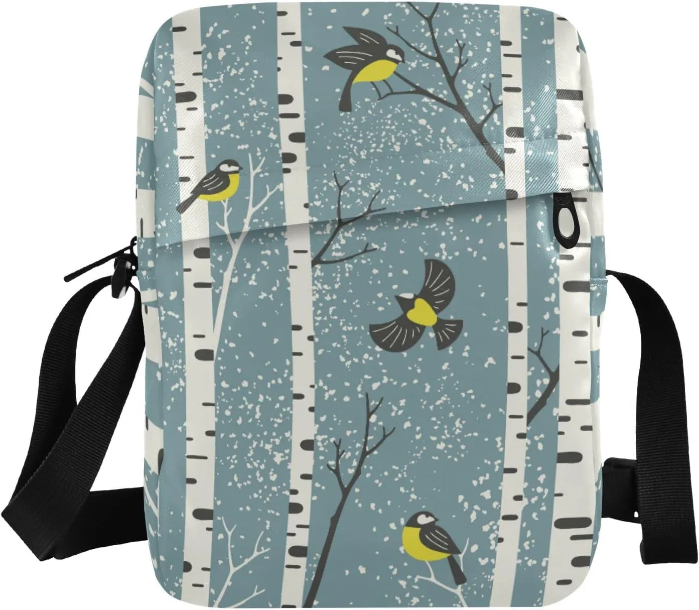 Winter Snowy Birch Trees Small Crossbody Bag Travel Wallet Side Shoulder Bag