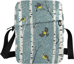 Winter Snowy Birch Trees Small Crossbody Bag Travel Wallet Side Shoulder Bag
