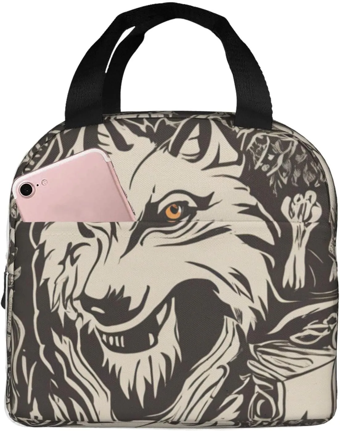 wolf motifs food01 print Lunch Bag, Food Handbags Case, Leakproof Insulated, for Work/Picnic/Beach/Travel