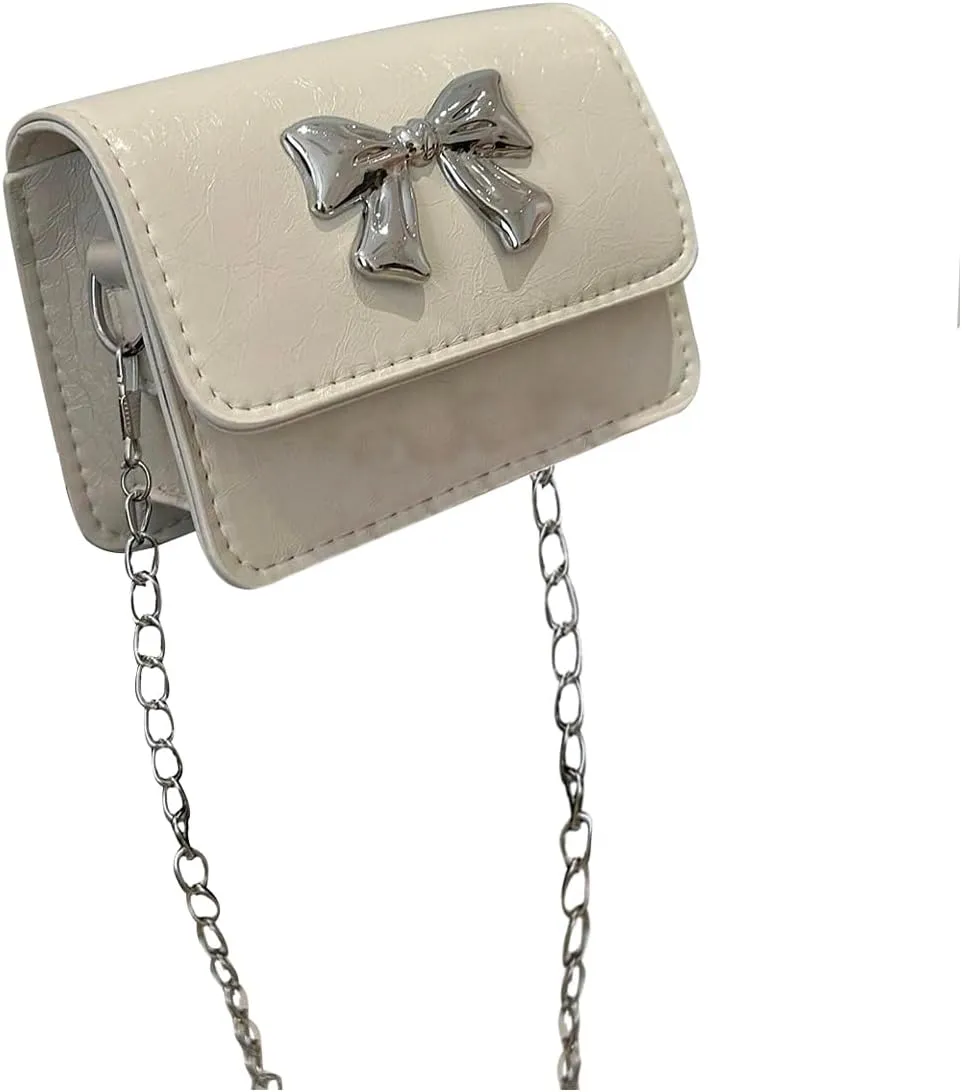 Women' Bowknot Mini Flap Handbag Chain Strap Mini Square Bag Cute Crossbody Purse