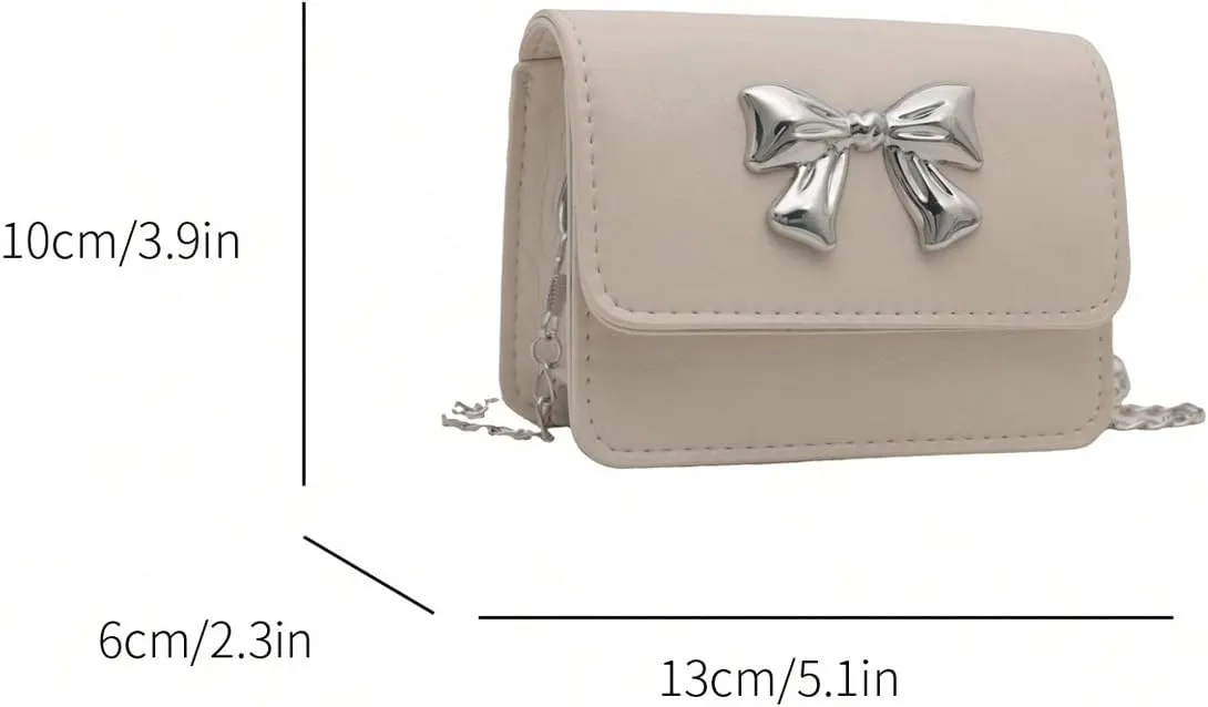 Women' Bowknot Mini Flap Handbag Chain Strap Mini Square Bag Cute Crossbody Purse