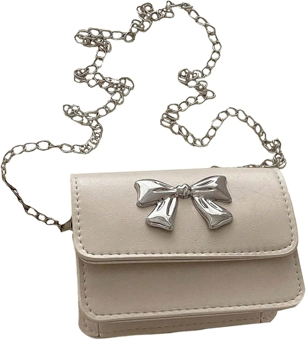 Women' Bowknot Mini Flap Handbag Chain Strap Mini Square Bag Cute Crossbody Purse