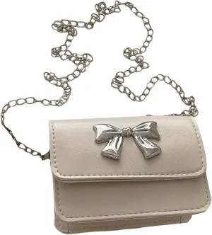 Women' Bowknot Mini Flap Handbag Chain Strap Mini Square Bag Cute Crossbody Purse