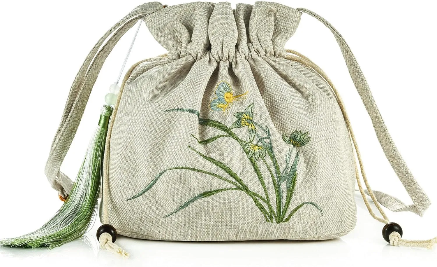 Women Chinese Hanfu Bag Floral Animal Embroidered Cloud Crossbody Drawstring Handbag Purse For Wedding Travel Daily