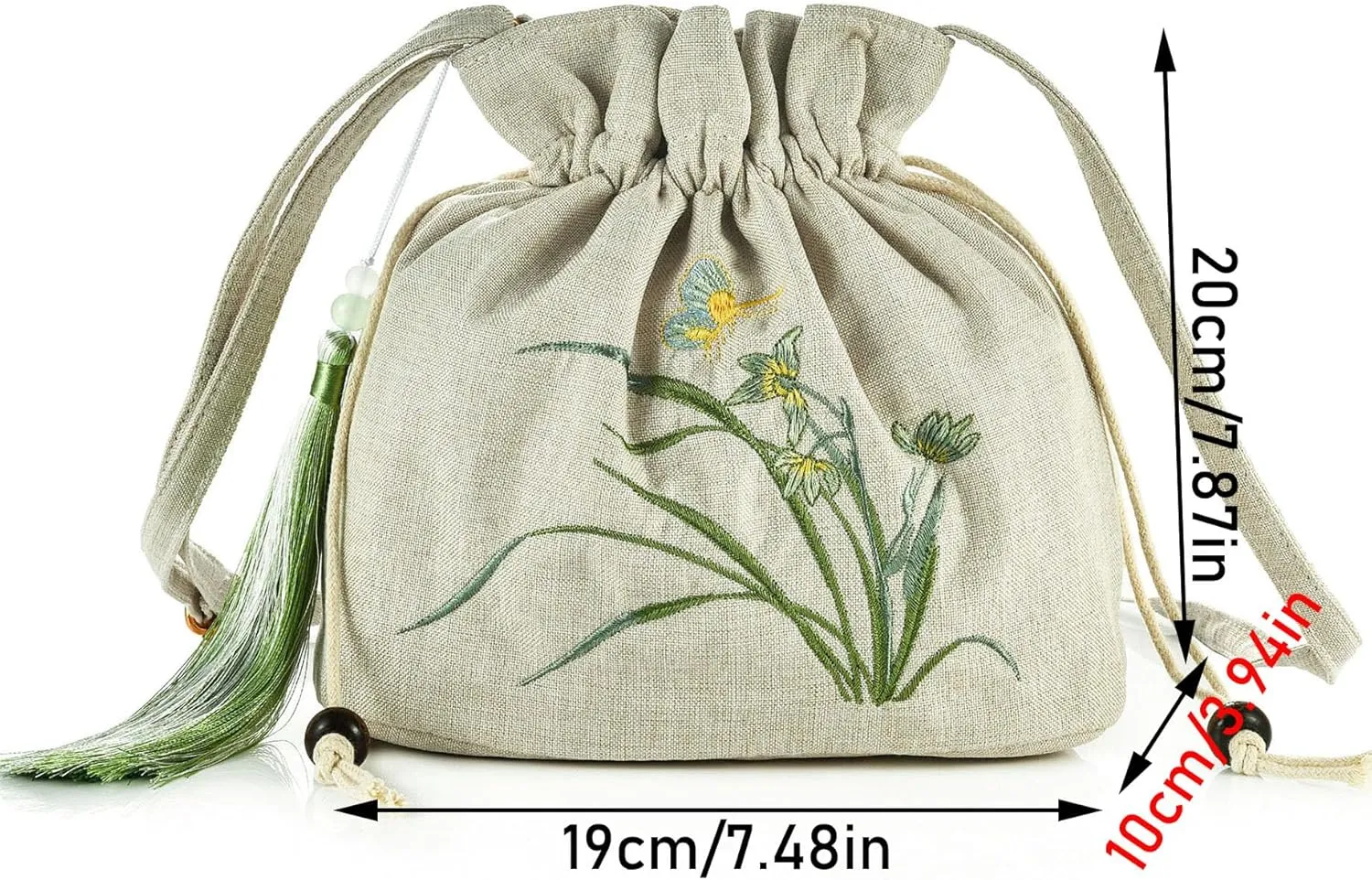 Women Chinese Hanfu Bag Floral Animal Embroidered Cloud Crossbody Drawstring Handbag Purse For Wedding Travel Daily