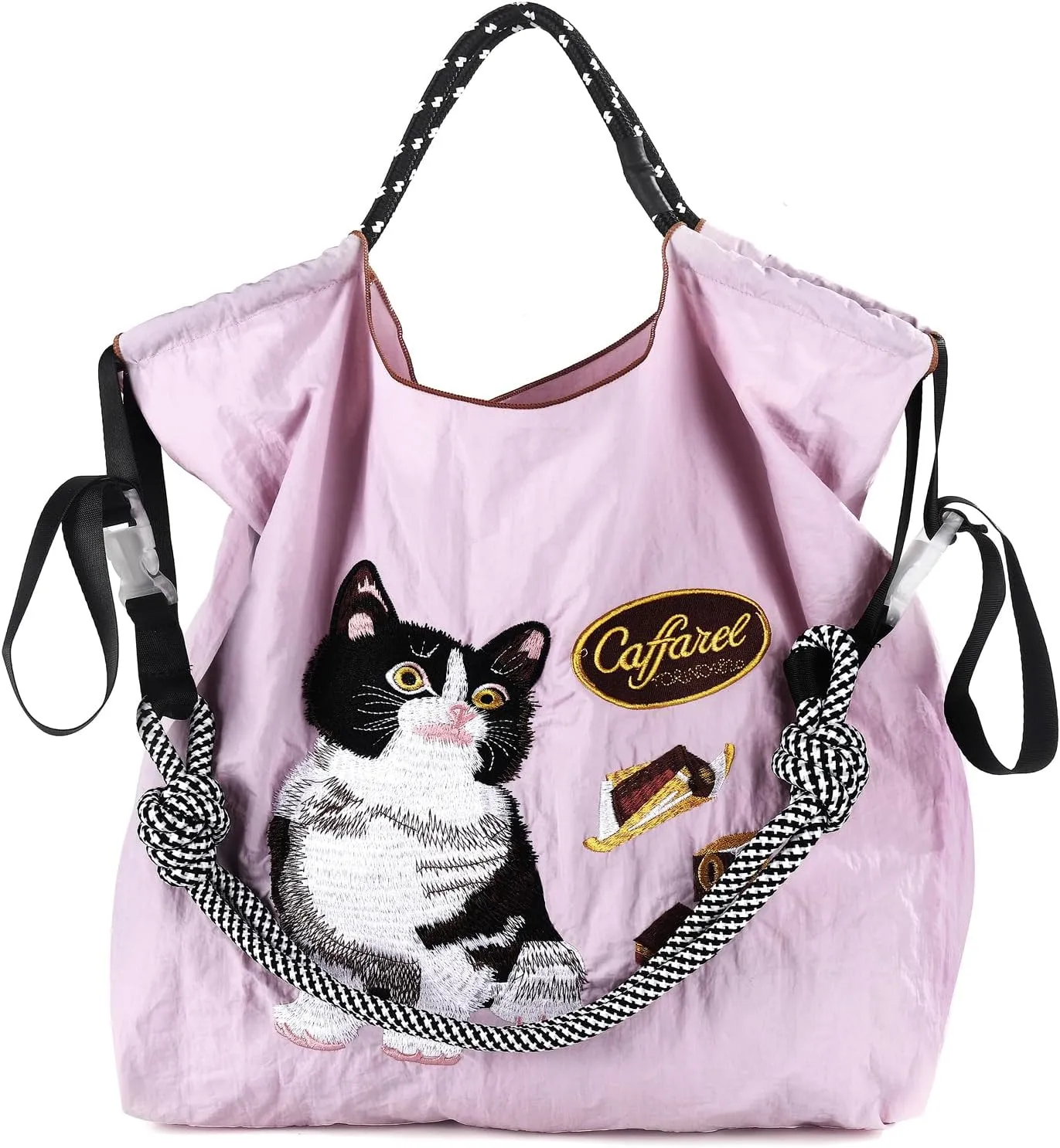 Women fashion handbag embroidered with nylon cat pattern handbag is a shopping bag for travel, beach birthday gifts