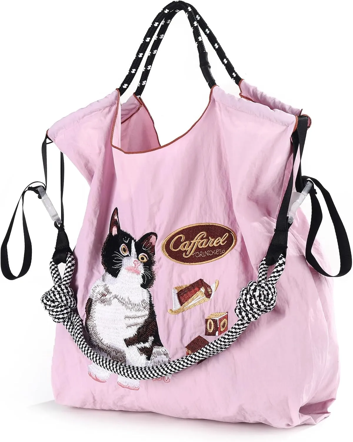 Women fashion handbag embroidered with nylon cat pattern handbag is a shopping bag for travel, beach birthday gifts