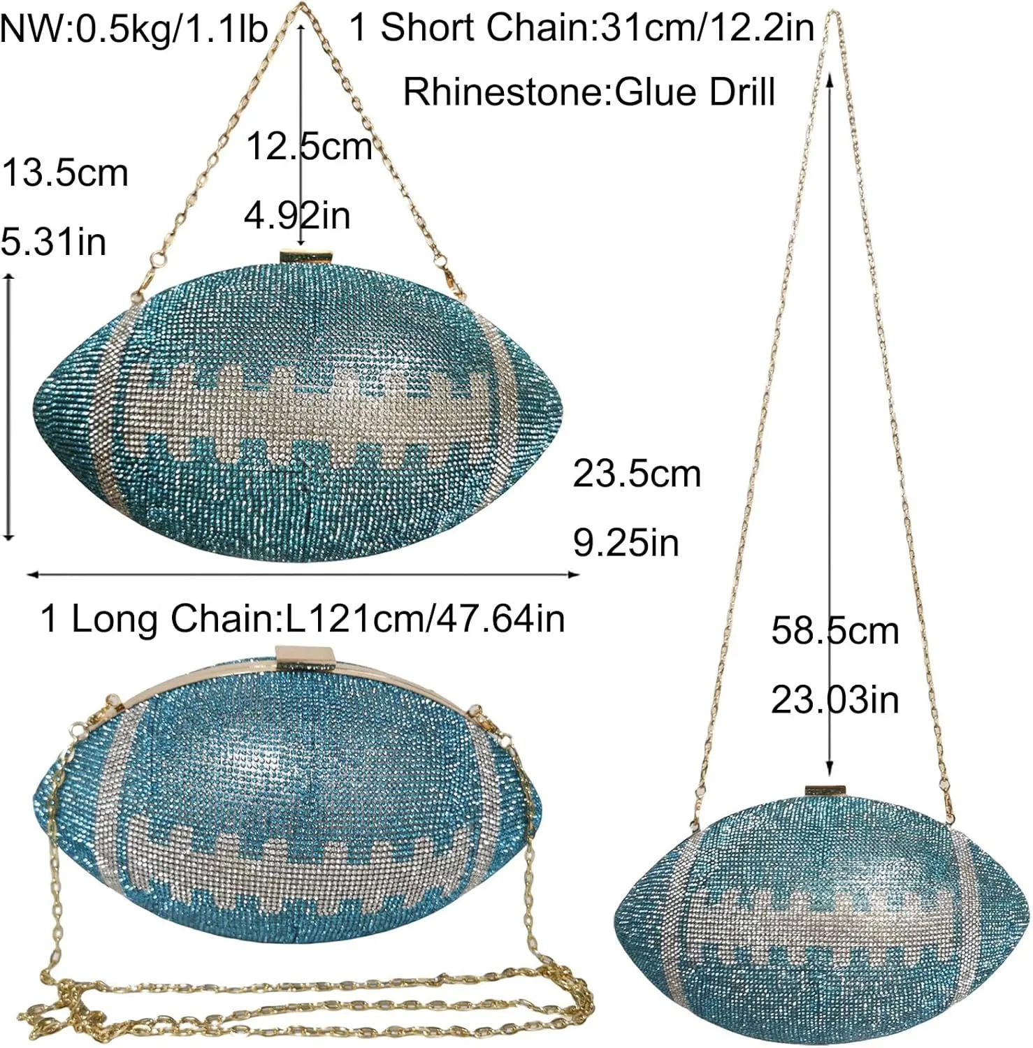 Women Football Shaped Crossbody Shoulder Bag Rugby Clutch Handbag Unique Novelty Football Purse