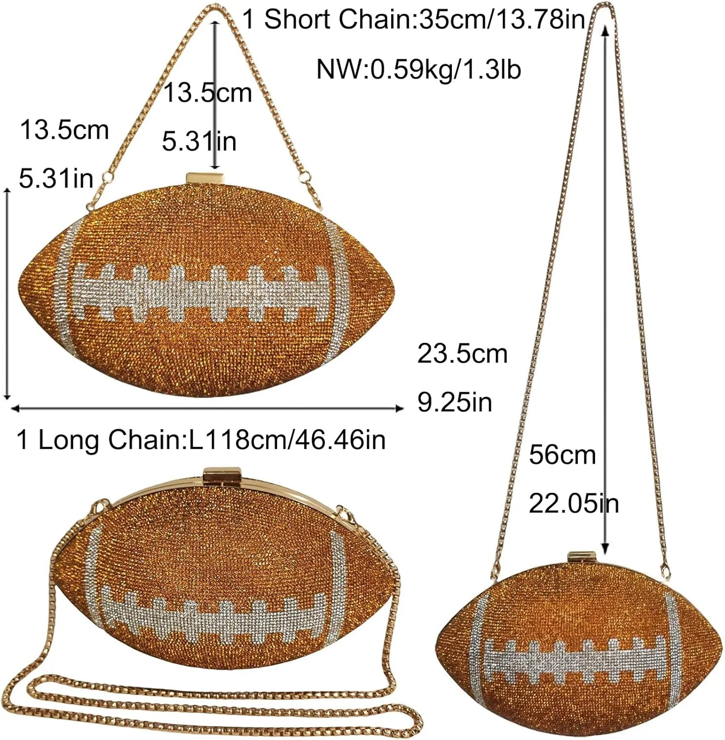 Women Football Shaped Crossbody Shoulder Bag Rugby Clutch Handbag Unique Novelty Football Purse
