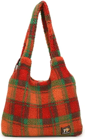 Women Large Tote Handbag Stylish Lamb Wool Shopping Dating Bag Retro Plush Shoulder Bag Underarm Bag​ Large Capaci