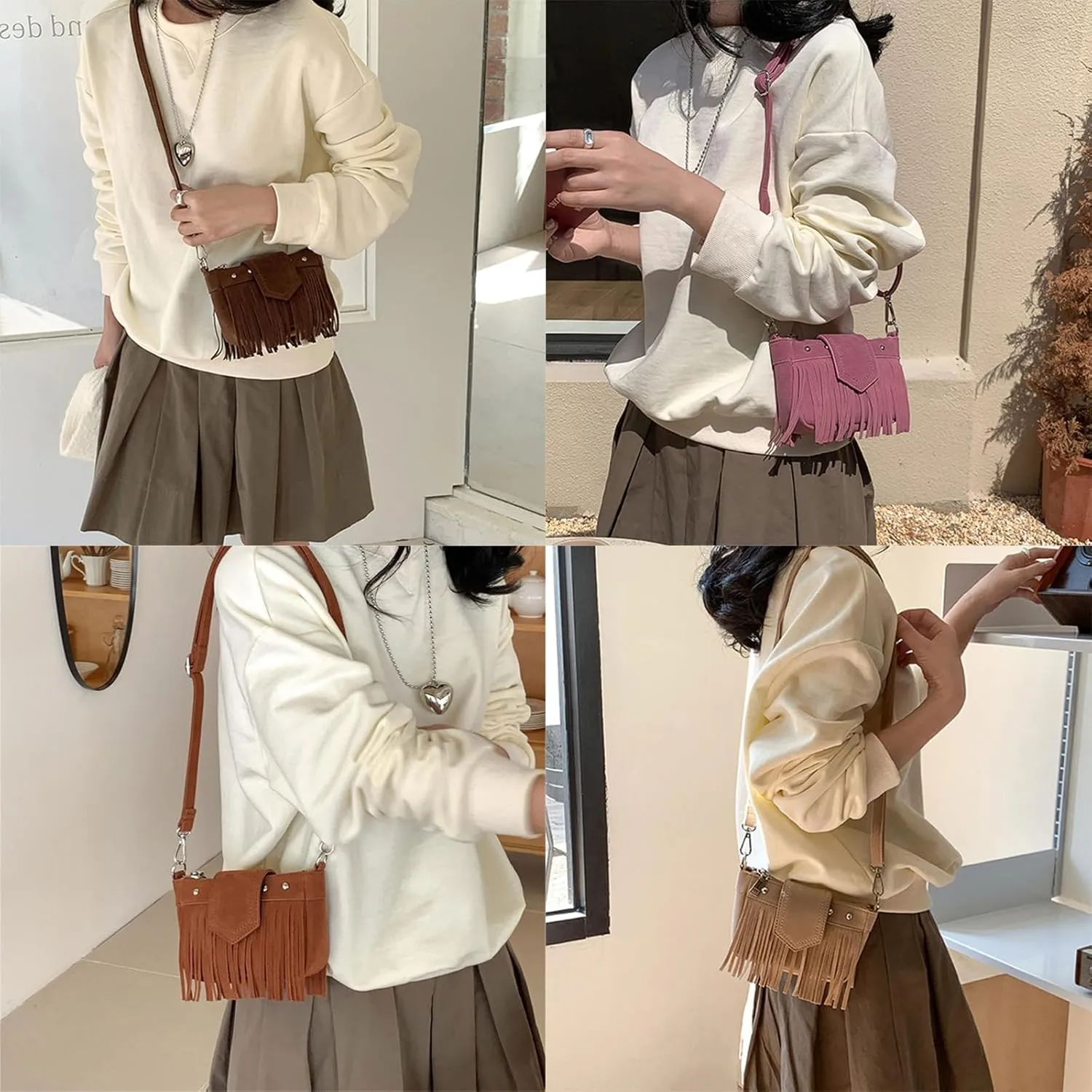 Women Shoulder Bag Retro Messengers Bag Korean Styles Shopping Bag Tassels Crossbody Bag Dating Bag for Daily