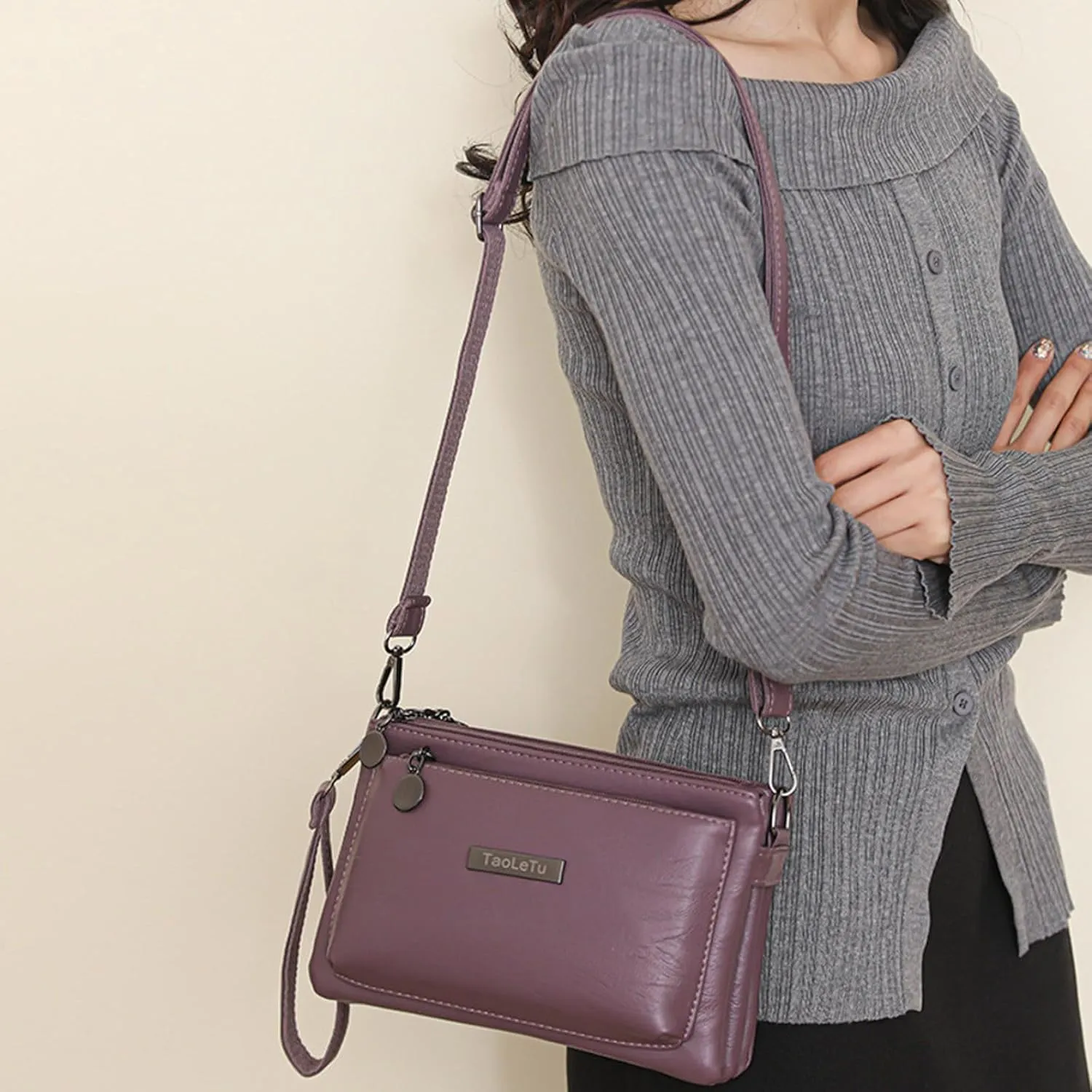 Women Shoulder Bags Fashion New Pattern Simple Layered Practical Handbag Messenger Bag Clear Shoulder (Purple, One Size)