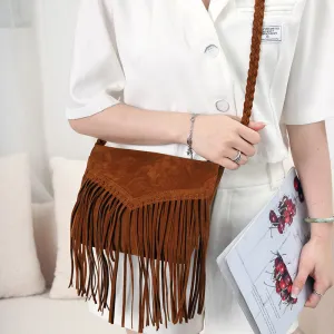 Women's Brushed Veet Trendy Tassel Fashionable Crossbody Bags