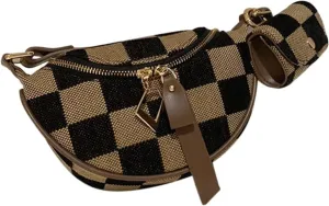 Women's Checked Pattern Fanny Pack With Bag Pack With Adjustable Strap Two-Way Zipper Closure Crossbody Fanny