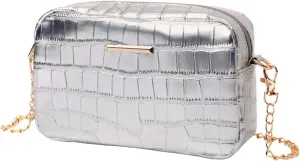 Women's Crocodile Texture Crossbody Bag Purse Glitter Clutch Glossy Party Handbag with Chain