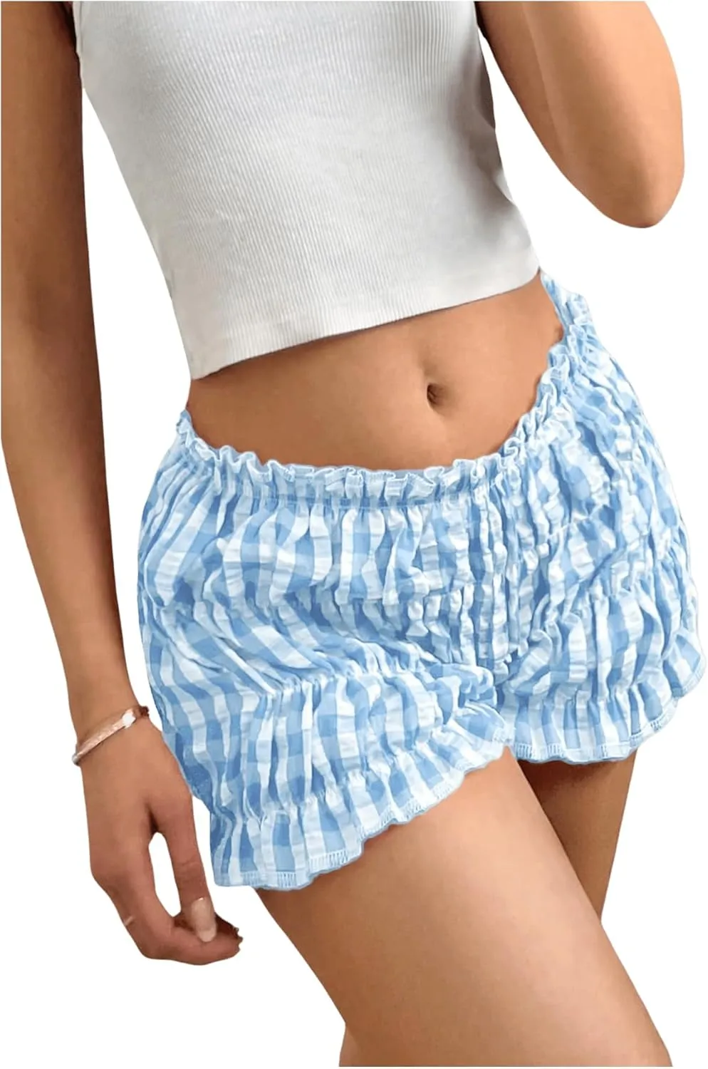 Women's Plaid Low Rise Checkered Bloomer Y2k Mini Ruffle Micro Boxer Shorts