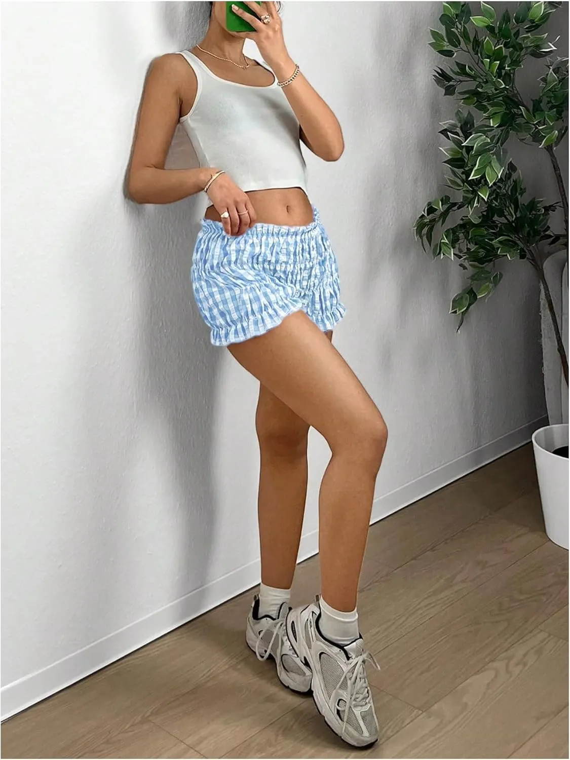 Women's Plaid Low Rise Checkered Bloomer Y2k Mini Ruffle Micro Boxer Shorts