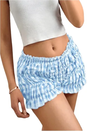 Women's Plaid Low Rise Checkered Bloomer Y2k Mini Ruffle Micro Boxer Shorts