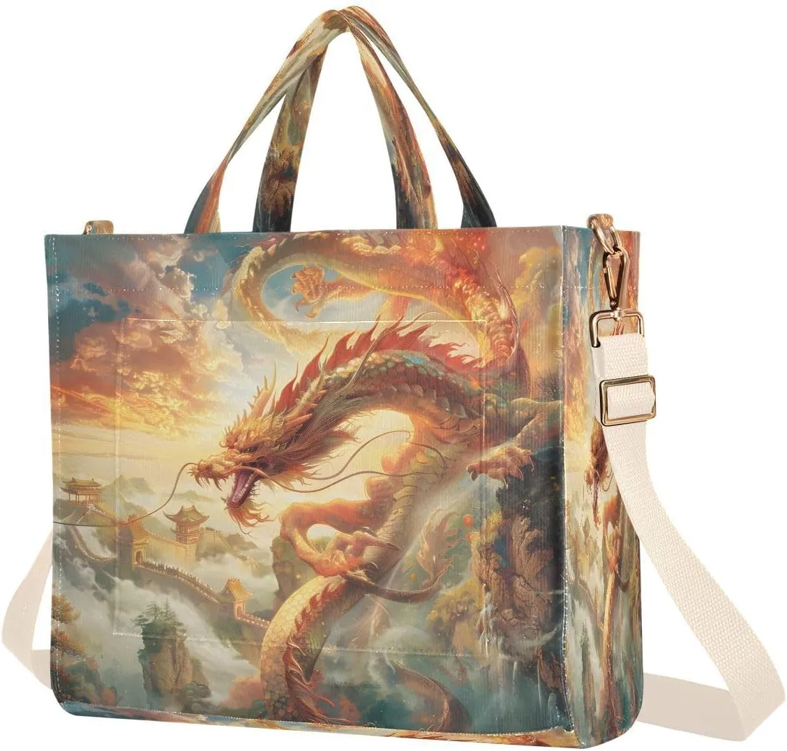 Women's Tote Handbags Tote Shoulder Bag Dragon Roar Big Capacity Handbag for College Work Travel Business,S