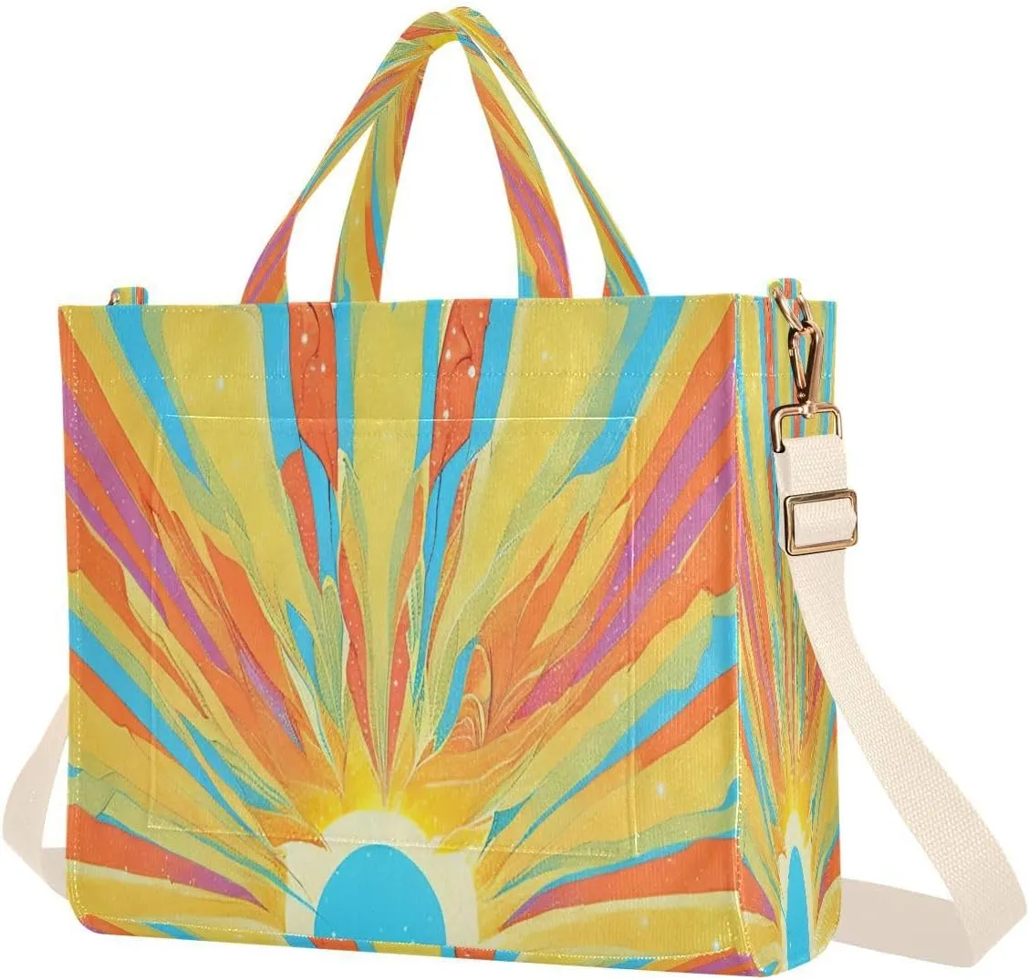 Women's Tote Handbags Tote Shoulder Bag Gorgeous Sun Rays Big Capacity Handbag for College Work Travel Business,S