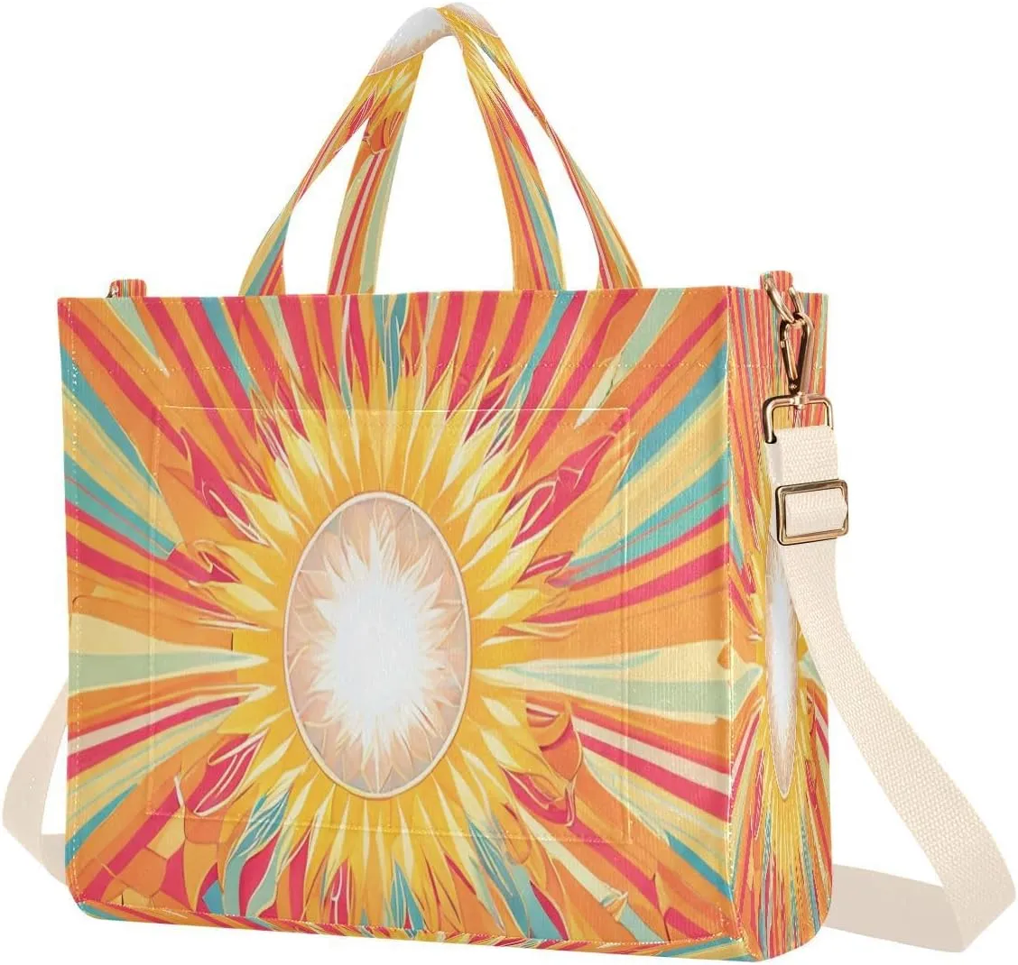 Women's Tote Handbags Tote Shoulder Bag Retro Sun Rays Big Capacity Handbag for College Work Travel Business,S