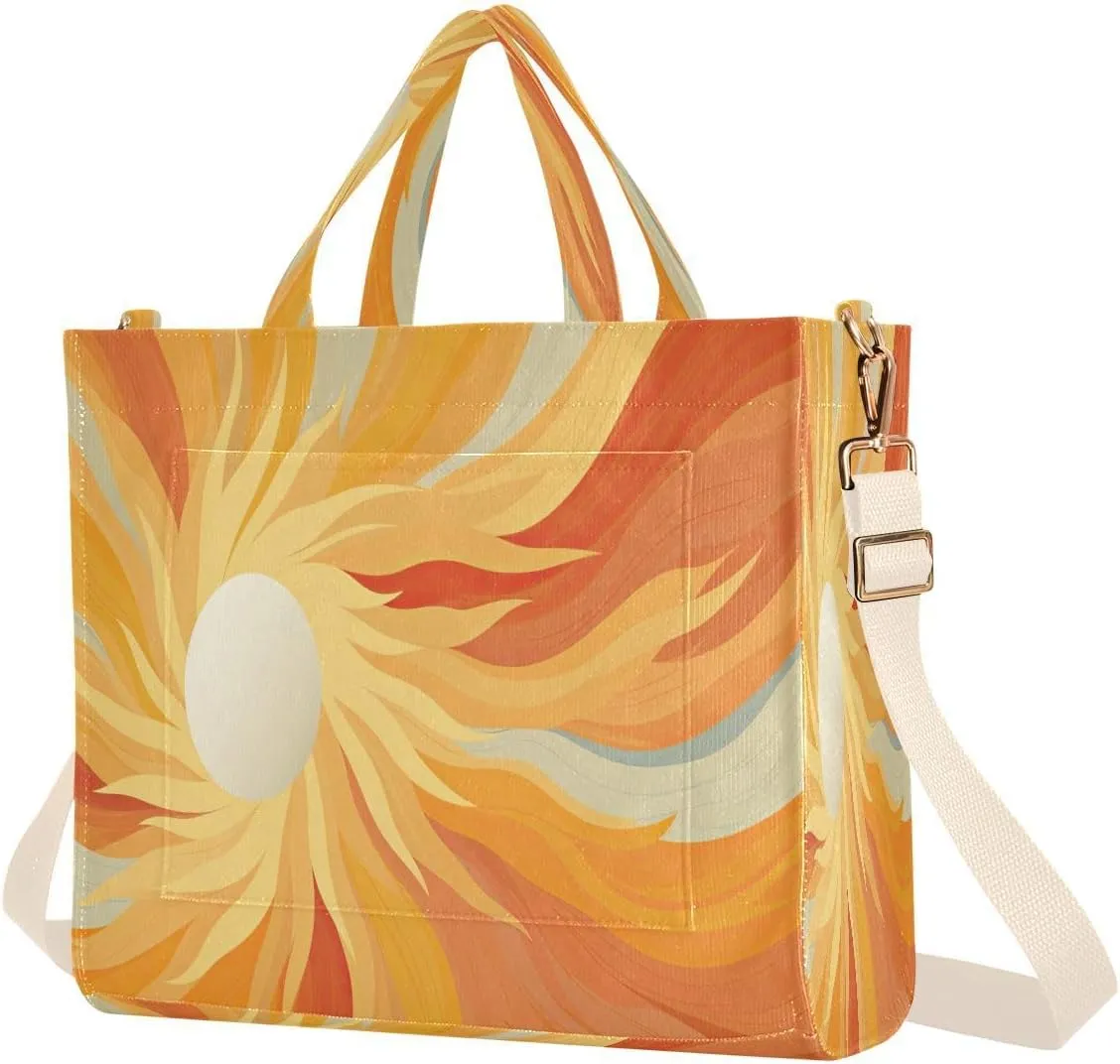 Women's Tote Handbags Tote Shoulder Bag Sun Rays Patern Big Capacity Handbag for College Work Travel Business,S