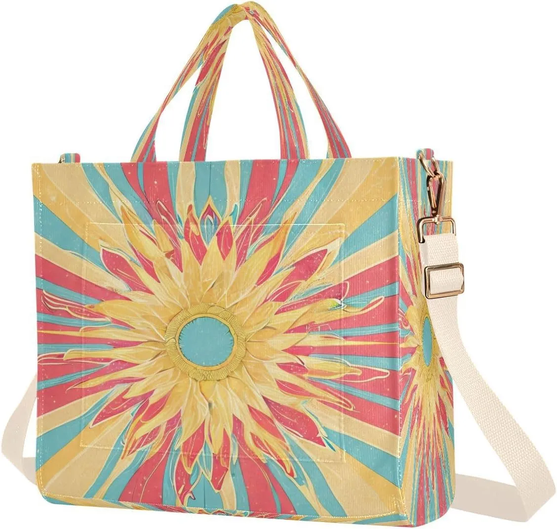 Women's Tote Handbags Tote Shoulder Bag Sun Rays Style Big Capacity Handbag for College Work Travel Business,S