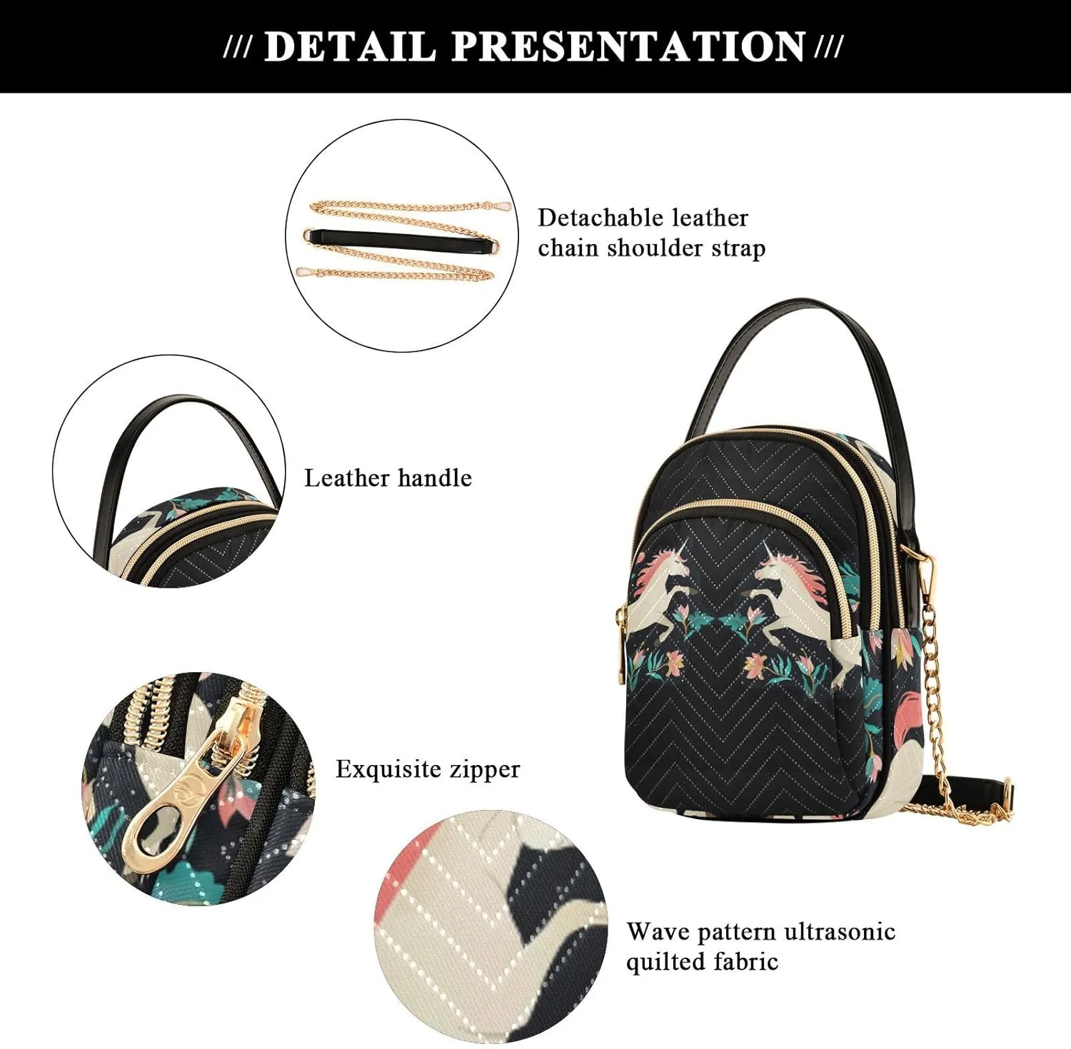 Women's Wave Cross Body Chest Bag, 52 inch Gold Chain Shoulder Handbag Purse