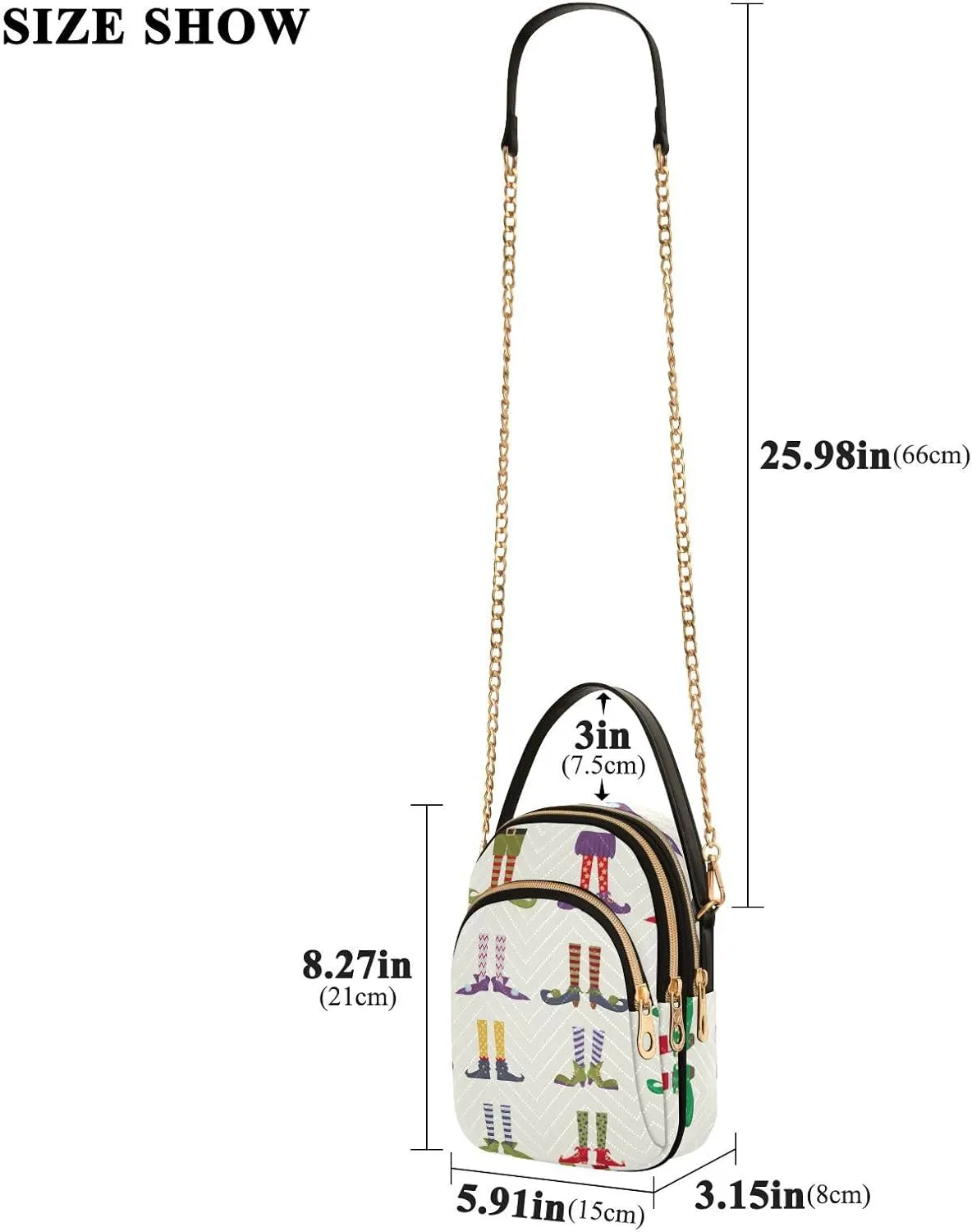 Women's Wave Cross Body Chest Bag, 52 inch Gold Chain Shoulder Handbag Purse