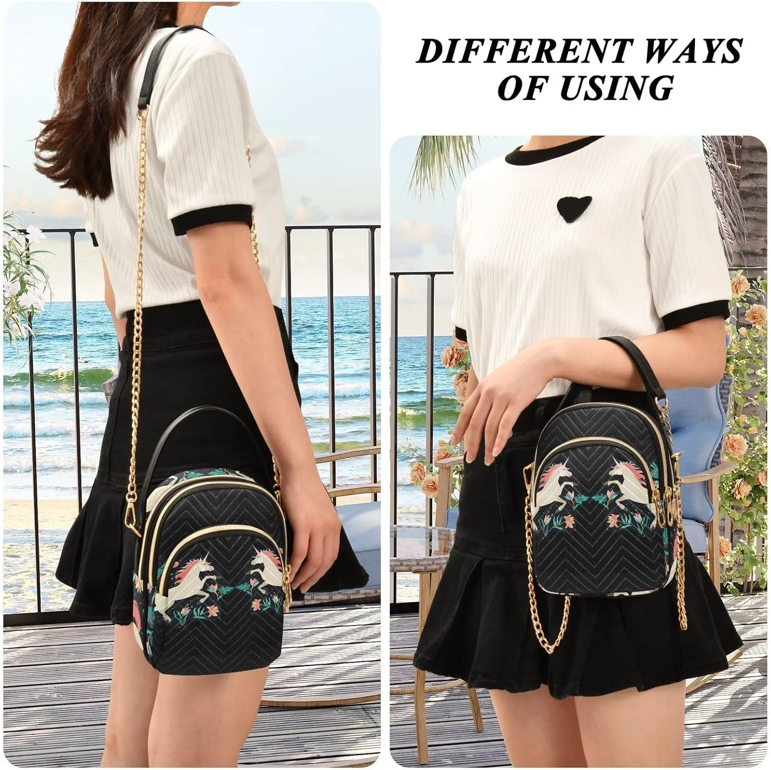 Women's Wave Cross Body Chest Bag, 52 inch Gold Chain Shoulder Handbag Purse