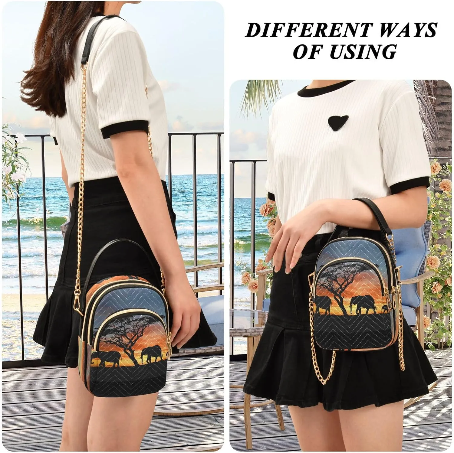 Women's Wave Cross Body Chest Bag, 52 inch Gold Chain Shoulder Handbag Purse