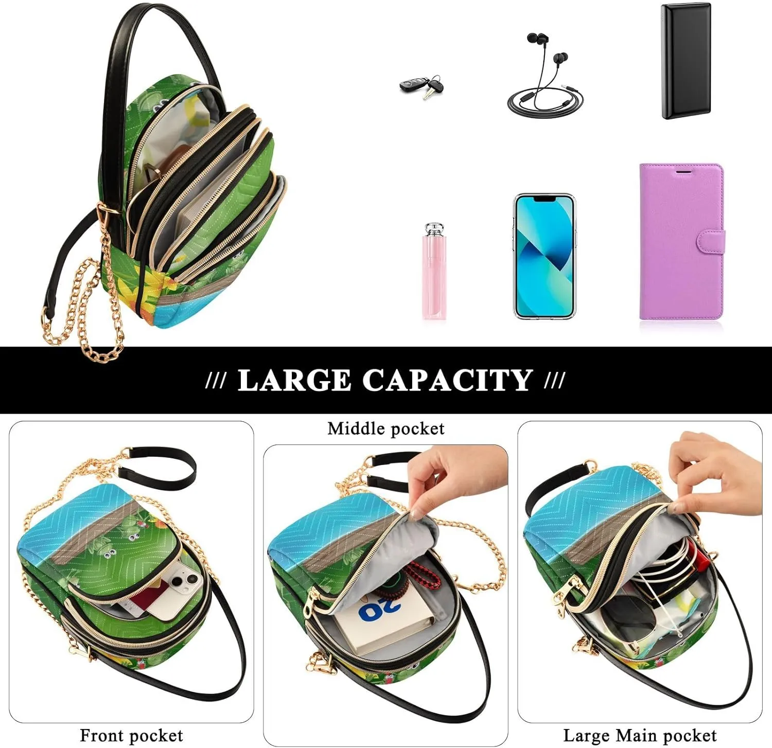 Women's Wave Cross Body Chest Bag, 52 inch Gold Chain Shoulder Handbag Purse