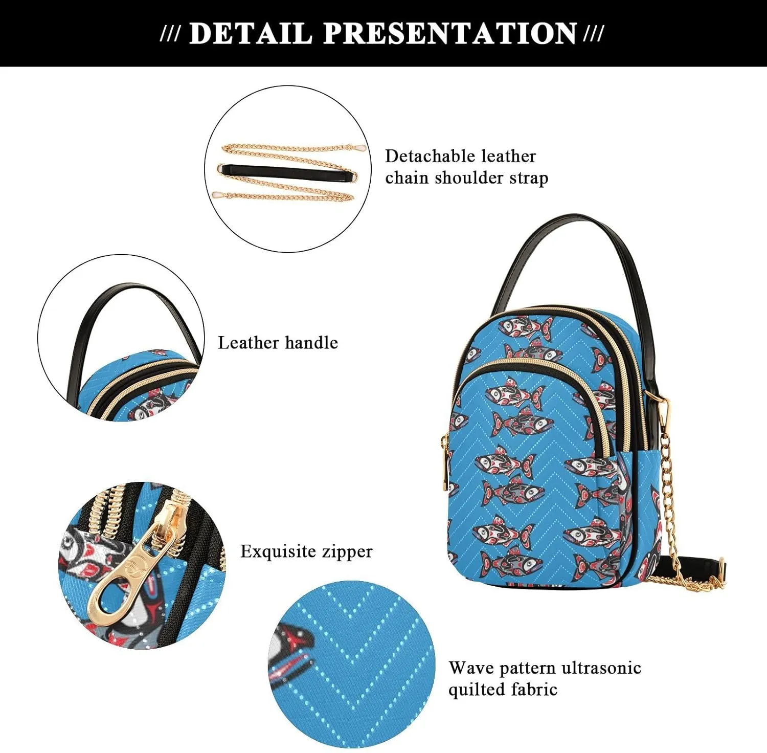 Women's Wave Cross Body Chest Bag, 52 inch Gold Chain Shoulder Handbag Purse