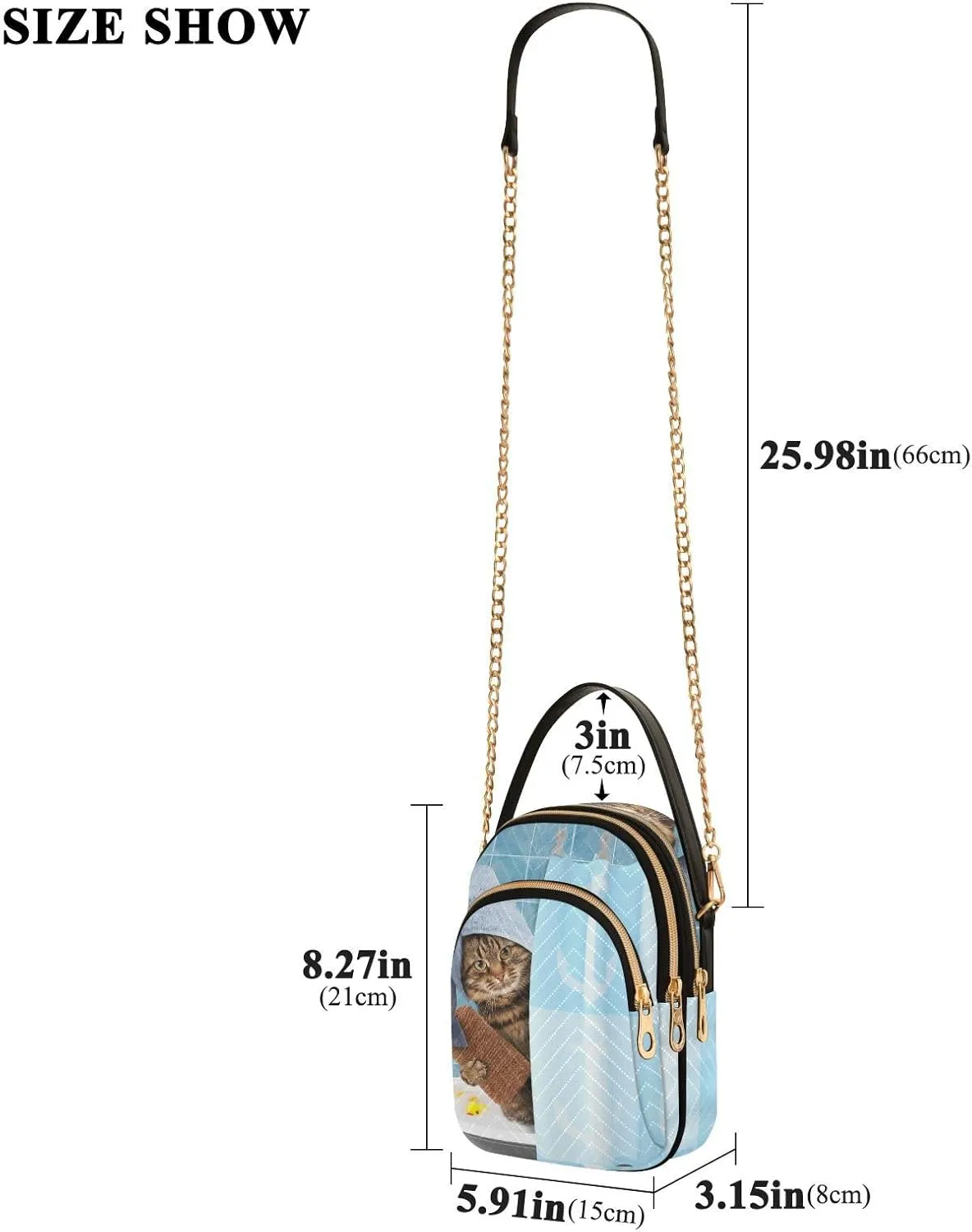 Women's Wave Cross Body Chest Bag, 52 inch Gold Chain Shoulder Handbag Purse