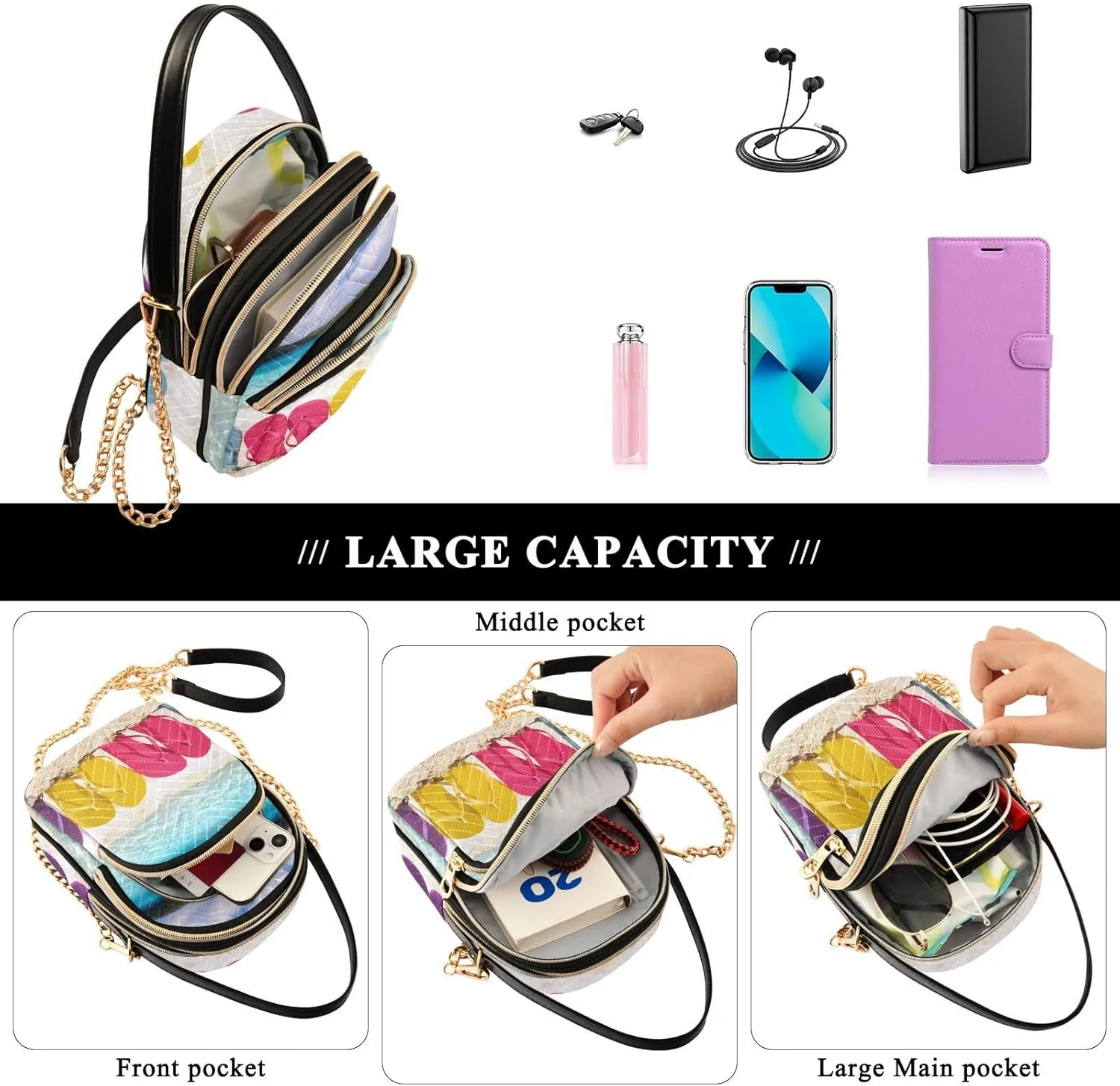 Women's Wave Cross Body Chest Bag, 52 inch Gold Chain Shoulder Handbag Purse