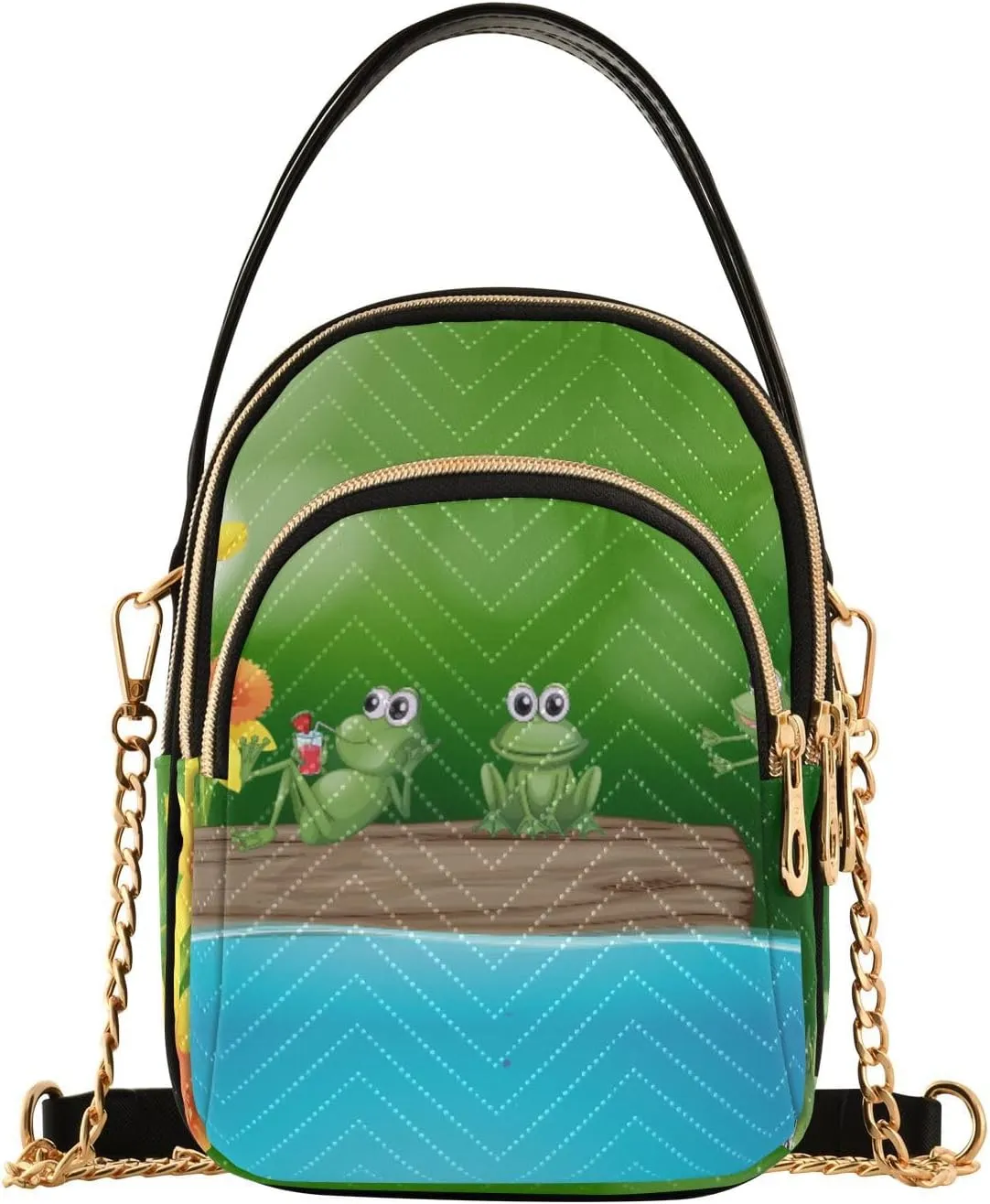 Women's Wave Cross Body Chest Bag, 52 inch Gold Chain Shoulder Handbag Purse