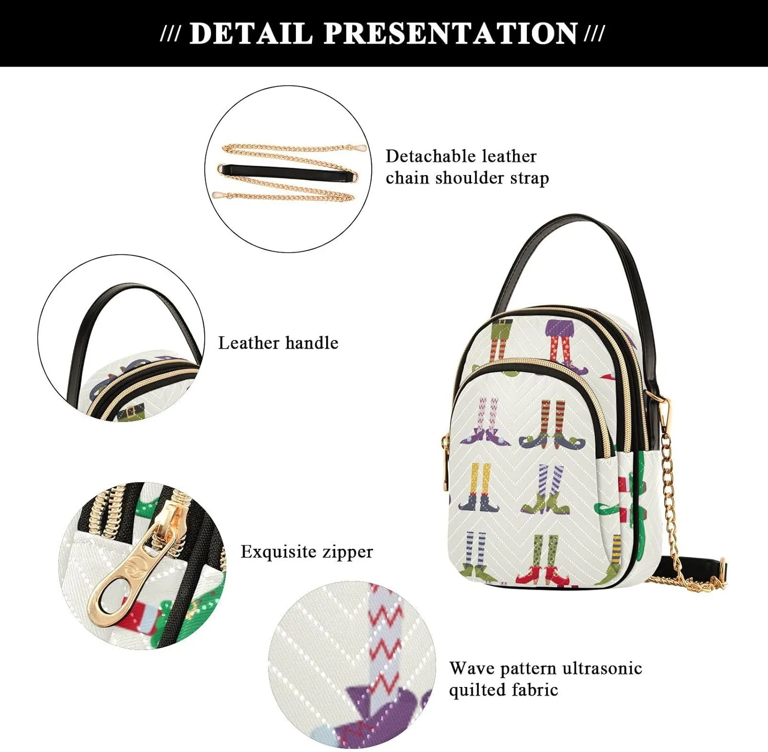 Women's Wave Cross Body Chest Bag, 52 inch Gold Chain Shoulder Handbag Purse