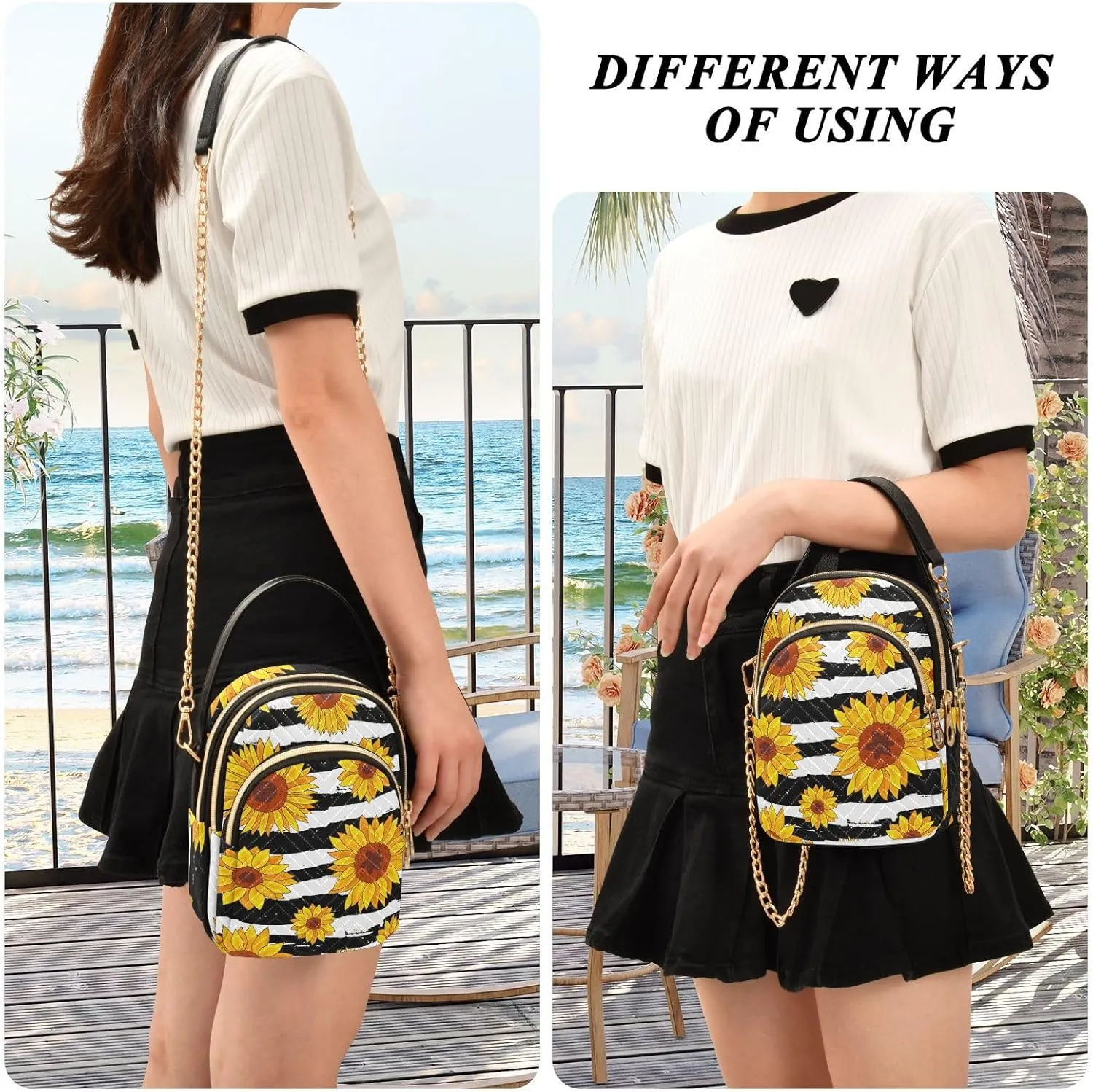 Women's Wave Cross Body Chest Bag, 52 inch Gold Chain Shoulder Handbag Purse