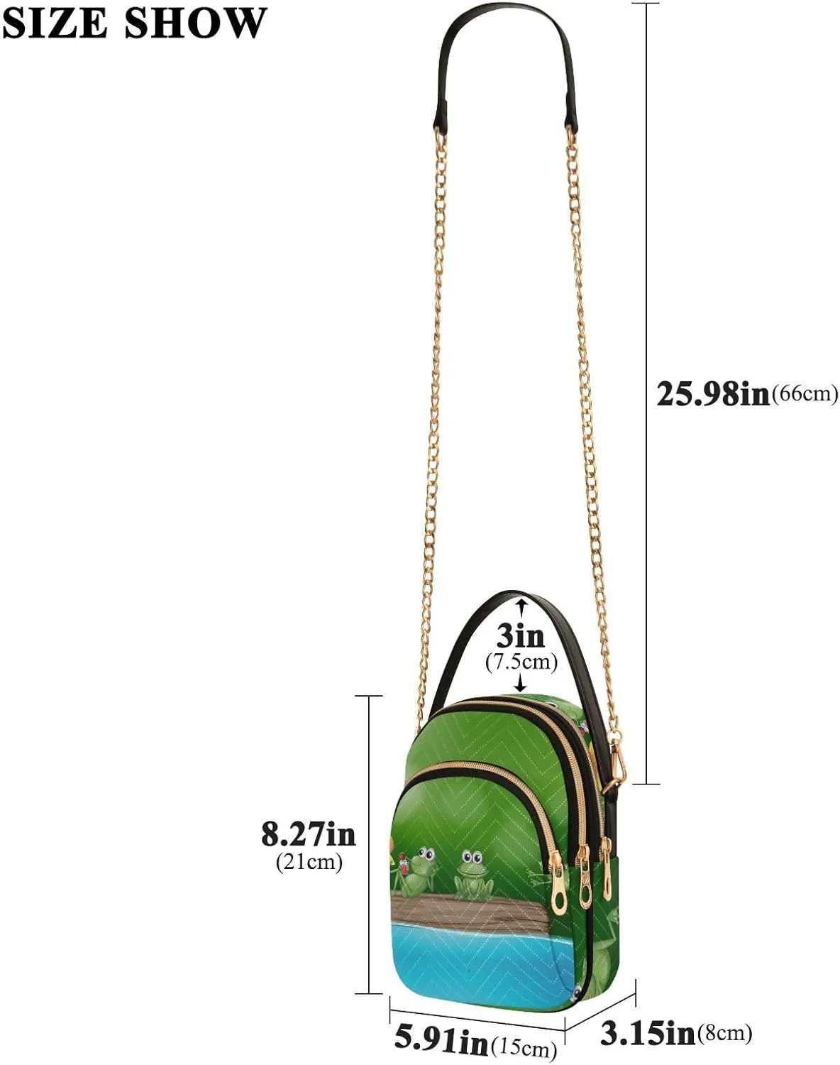 Women's Wave Cross Body Chest Bag, 52 inch Gold Chain Shoulder Handbag Purse